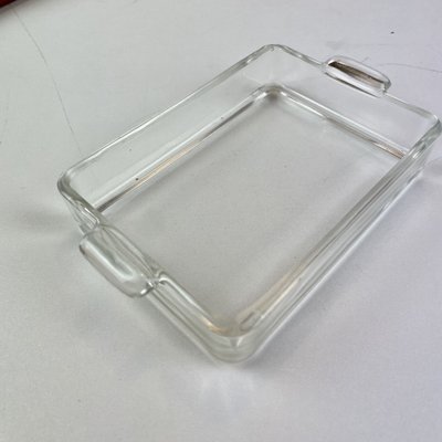 Plateau de service vintage en verre pressé et métal - XXe siècle