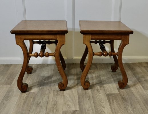 French Arts and Crafts Oak Stools Set of 2