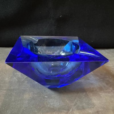Modern Faceted Blue Murano Glass Ashtray, 1980s for sale at