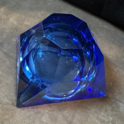 Murano Heavy Art Glass Ashtray Cobalt Blue Lime Green