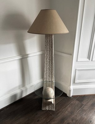 Stone Sphere Floor Lamp with Glass Table for sale at Pamono