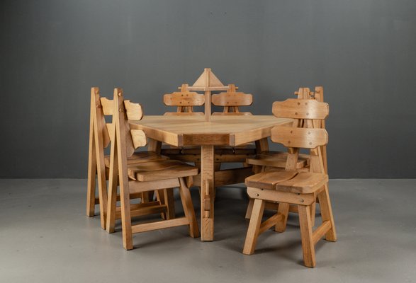 Oak Dining Chair Large Wooden Table And Chairs Brutalist Dining