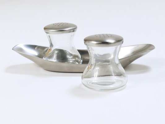 Mid-Century Salt Pepper Shakers with Tray attributed to