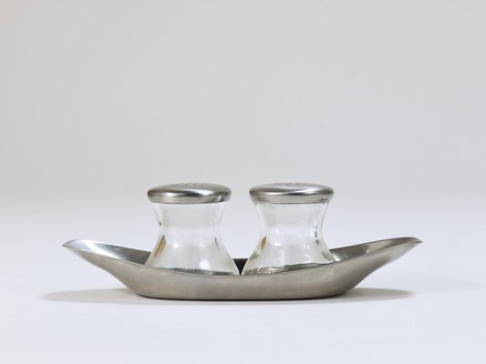Mid-Century Salt Pepper Shakers with Tray attributed to