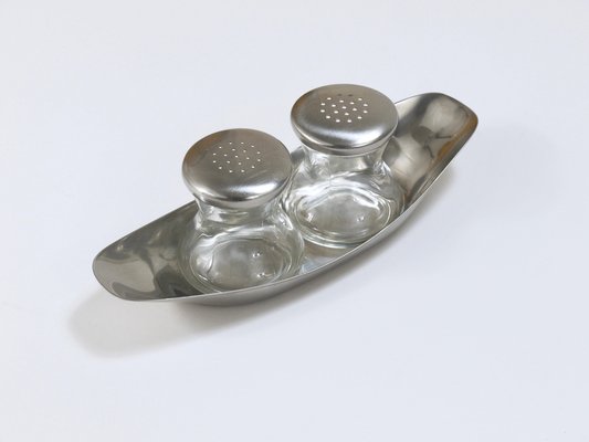Mid-Century Salt Pepper Shakers with Tray attributed to