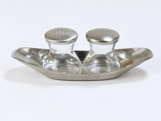 Mid-Century Salt Pepper Shakers with Tray attributed to