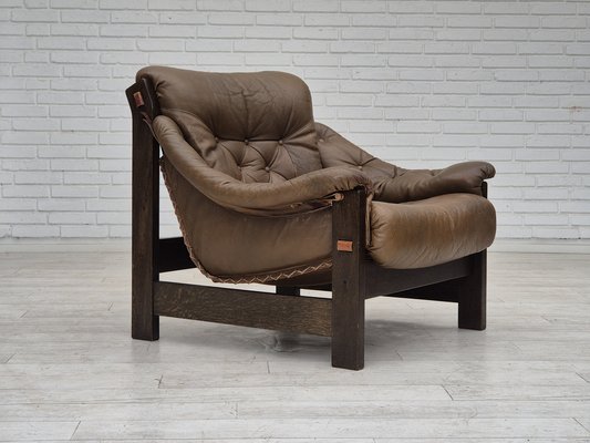 Scandinavian Safari Style Armchair in Leather 1970s