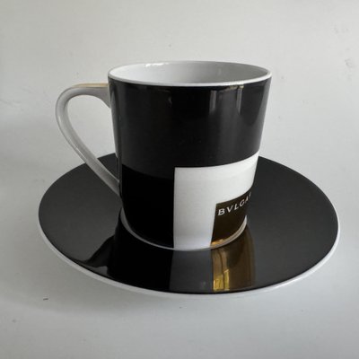 Geometrica Black Coffee Cup and Saucer by Bulgari for