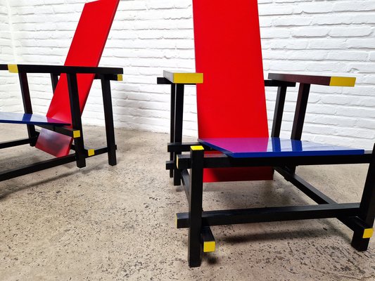 Vintage Red and Blue Armchair by Gerrit Thomas Rietveld 1980s for sale at Pamono