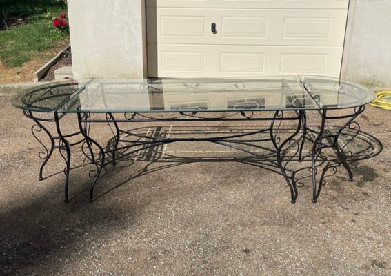 Glass and Iron Table with Pedestal Tables and Chairs, 2000s, Set - Main Image