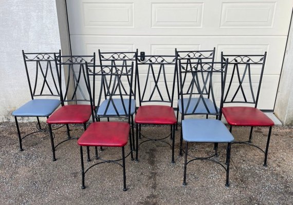 Tavolo in vetro e ferro con tavoli e sedie, inizio XXI secolo, set