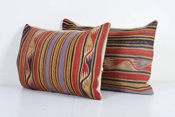 Turkish Striped Organic Wool Outdoor Striped Cushion Covers Set of 2 for sale at Pamono