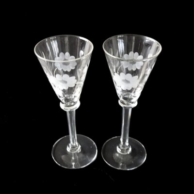 Antique Hand Engraved Cherry Glasses from Kosta, Sweden Early
