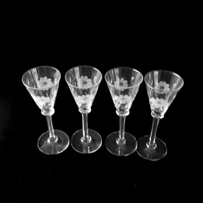 Antique Hand Engraved Cherry Glasses from Kosta, Sweden Early