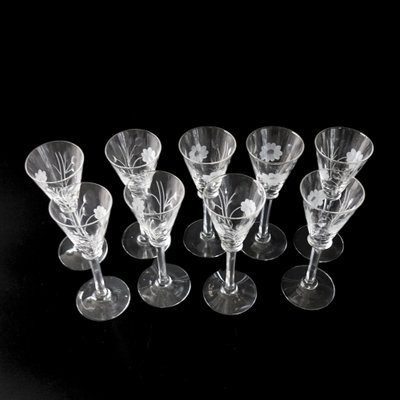 Antique Hand Engraved Cherry Glasses from Kosta, Sweden Early