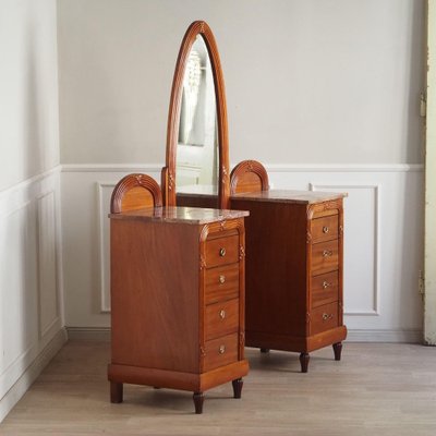 Coiffeuse Art déco miroir triptyque et marquetée | Selency