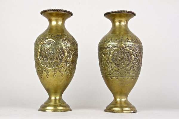 Antique Biedermeier Chased Brass Vases, 1860, Set of for sale at