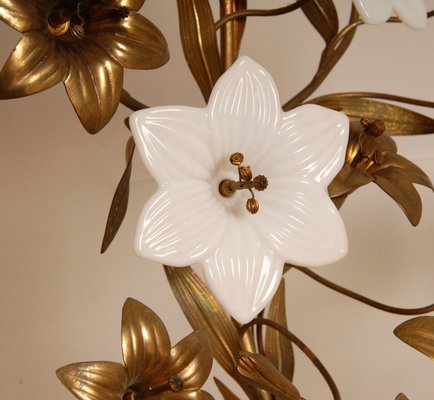 French Church Candelabra in Gold Bronze and Brass White Opaline