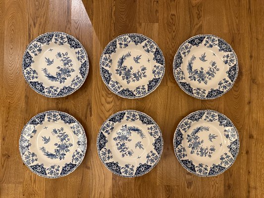 French Deep Plates with Blue Delft Decor from Gien, Set of 6 for