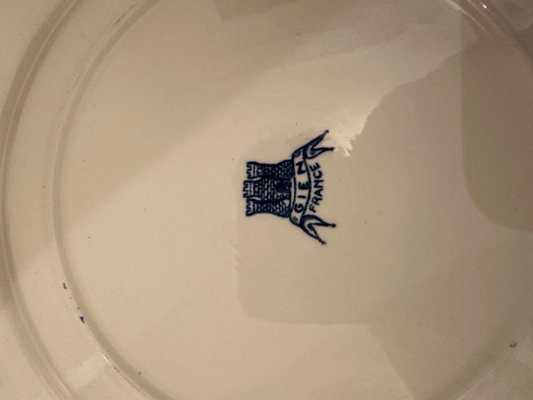French Deep Plates with Blue Delft Decor from Gien, Set of 6 for