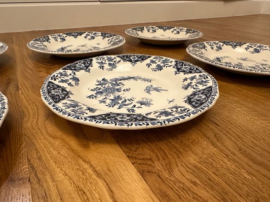 French Deep Plates with Blue Delft Decor from Gien, Set of 6 for