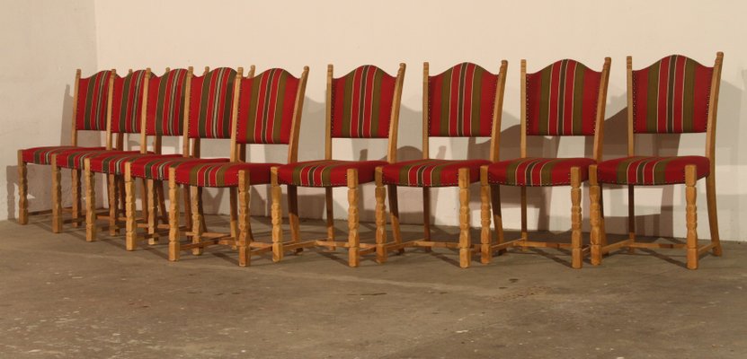 Vintage Danish Oak Dining Chairs in style of Henning Kjaernulf by Henning Kjaernulf 1960s Set of 9