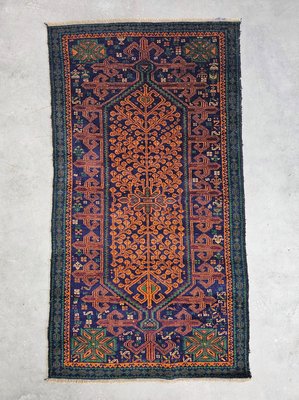 Vintage Hand-Knotted Baluch Rug with Golden and Navy Tones