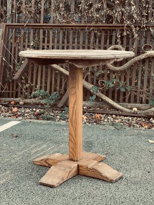 French Round Wooden Bistro Tables 1959 Set of 7 for sale at Pamono