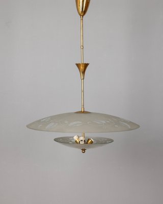 Vintage Italian Pendant Light in Decorated Crystal and Brass