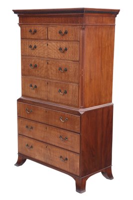 19th Century Inlaid Mahogany Tallboy Chest on Chest of Drawers for sale at  Pamono