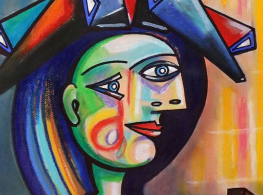 Cubist Portrait, Late 20th Century, Painting, Framed for sale at