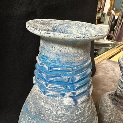 Blue and Gray Scavo Murano Glass Vases from Cenedese, 1970s