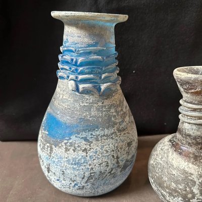 Blue and Gray Scavo Murano Glass Vases from Cenedese, 1970s