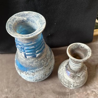 Cenedese Scavo Glass Vase ガラス ベース ムラーノ　青 Blue scavo Murano glass vase attributed to Cenedese, 1960s