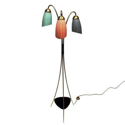 Tripod Brass Floor Lamp With Glass Shades 1950s For At Pamono Tripod Brass Floor Lamp With Glass Shades 1950s 1