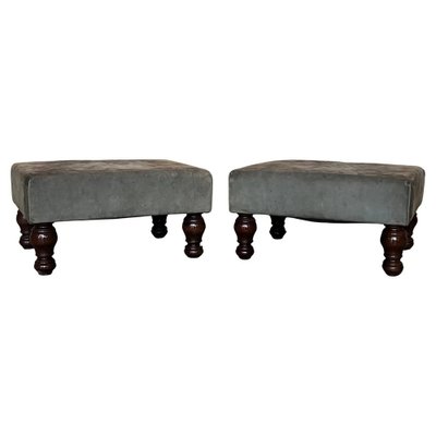 Footstools with Leather Seat and Bowl Legs 1890s Set of 2