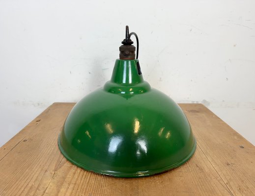 Industrial British Green Enamel Factory Pendant Lamp from Maxlume