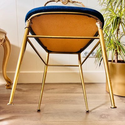 Itlalian Brass Chair in Royal Blue Velvet for sale at Pamono