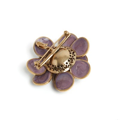 Broche Vintage Camélia En Pâte De Verre Noir - Bijou Ancien Décoratif