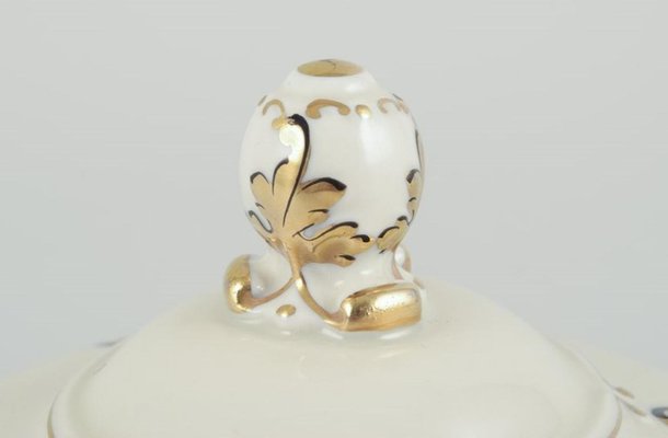 Lidded Bowl in Cream Porcelain with Gold Decoration by Friederike