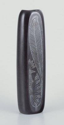 Facet Ceramic Vase with Motif of Peacock by Sven Johnson for Facet Ceramic Vase with Motif of Peacock by Sven Johnson for