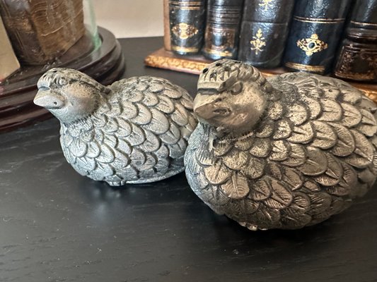 Vintage Gucci Quail Salt and Pepper Shakers in Silver Tone by