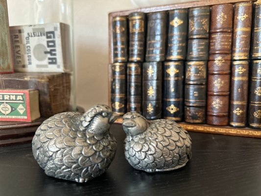Vintage Gucci Quail Salt and Pepper Shakers in Silver Tone by