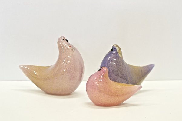 Glass Pigeons by Barovier & Toso, 1980s, Set of 3 for sale at Pamono