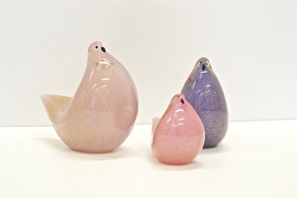 Glass Pigeons by Barovier & Toso, 1980s, Set of 3 for sale at Pamono