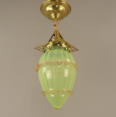 Art Nouveau Viennese Pendant Lamp with Uranium Vaseline Glass