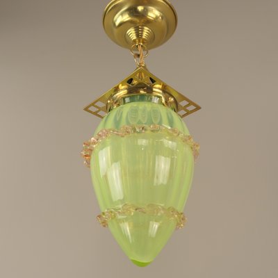 Art Nouveau Viennese Pendant Lamp with Uranium Vaseline Glass