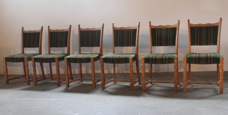 Vintage Danish Oak Dining Chairs by Henning Kjaernulf 1960s Set of 6 for sale at Pamono