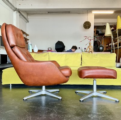Set of Vintage Vinyl Leather Lounge Swivel Chair and Ottoman