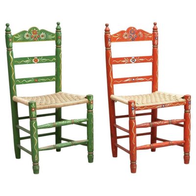 Rustic Traditional Hand Painted Wood Chairs, 1940s, Set of for - Main Image